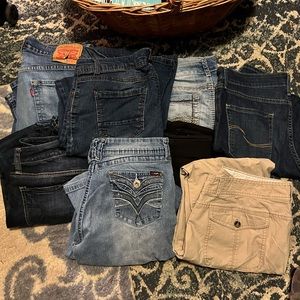 8 pair bundle jeans-American Eagle, Vanilla Sky, APT 9, Dockers,Faded Glory